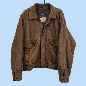 90s brown chunky distress boxy leather jacket
